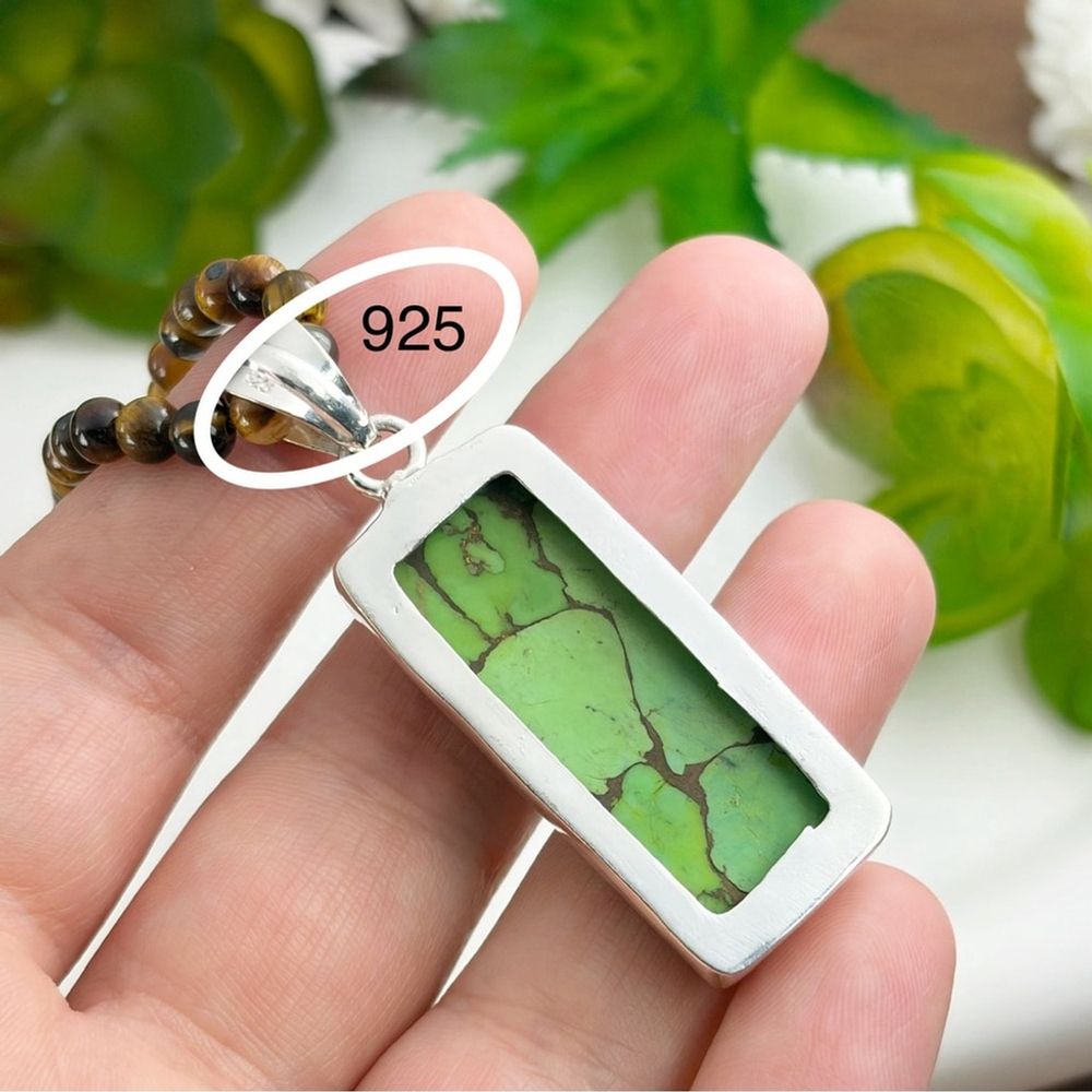 Boho Southwest Genuine Green Copper Turquoise Pendant Necklace Handmade New 925 - Picture 6 of 7